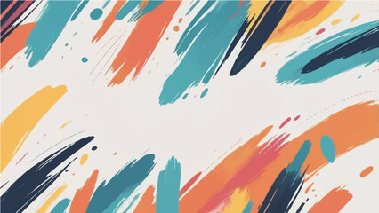 An abstract watercolor background features colorful splashes and artistic paint textures with rainbow waves and blue and yellow vector shapes for a decorative wallpaper design