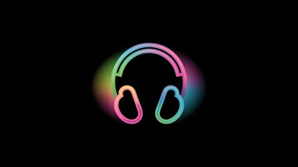 A vibrant and colorful illustration of headphones against a dark black background showcasing a spectrum of light