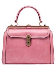 Pink leather handbag with vintage clasp elegant accessory for fashion and style isolated on white background.
