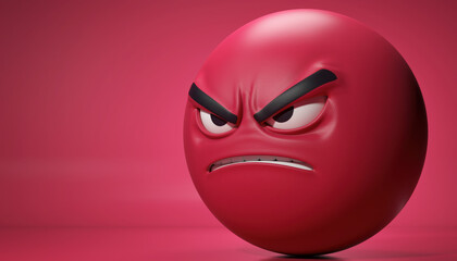 Generated image. Angry red ball with furrowed brows on pink background showcasing intense expression