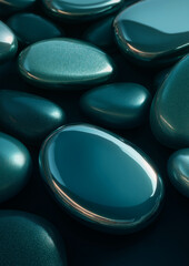 Glossy turquoise zen stones close-up &ndash; abstract minimal wellness and spa background
