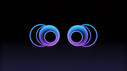 Abstract composition featuring two concentric glowing rings in shades of blue and purple against a stark black background