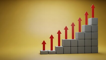 Business growth and success concept with rising arrows and blocks