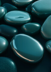 Glossy turquoise zen stones close-up &ndash; abstract minimal wellness and spa background
