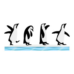 Obraz premium Penguin Silhouettes Walking on Iceberg Graphic