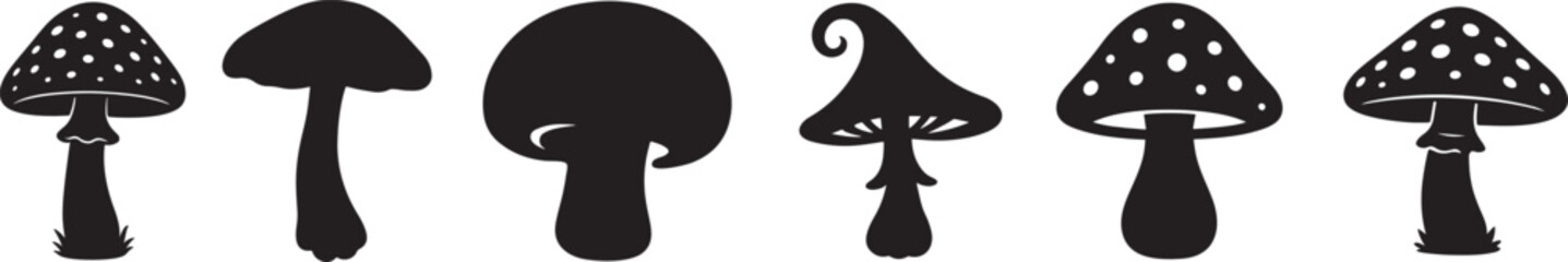 Mushroom icon set in bold vector silhouette style, ideal for nature, food, and botanical design © MDSHAHIN