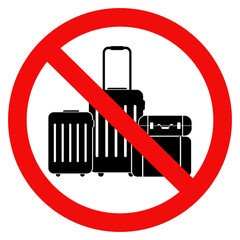 Baggage not allowed in this area sign, Prohibition of baggage transportation. Prohibition of placing luggage on the escalator. Flat vector illustration design