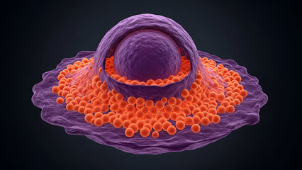 Detailed 3D render showcasing cellular structure with spherical components in layered formation