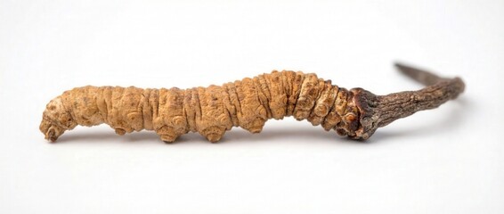 Fototapeta premium A close-up image of a unique natural caterpillar displayed on a white background, highlighting its detailed texture.