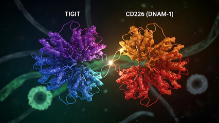 Molecular interaction displaying tigit and cd226 dnam-1 connections within a cellular network