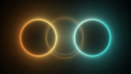 Obraz premium Dark Abstract Gradient Background with Soft Gold and Teal Halo Rings, Minimal Editorial Backdrop