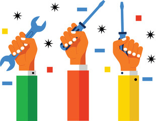 Comprehensive flat vector collection of professional construction hand tools power equipment and safety gear for industrial repair home improvement and diy workshop maintenance projects