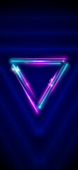 Neon, led triangle. Background, wallpaper for smartphone, mobile phone. Pink blue purple sparkling neon triangle, glowing led lines, triangular frame. HD, 4k backdrop, wallpaper. Vector illustration