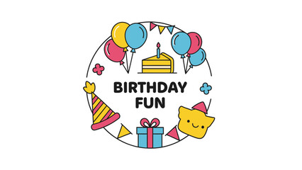 Fototapeta premium A circular illustration of birthday party elements, with text 