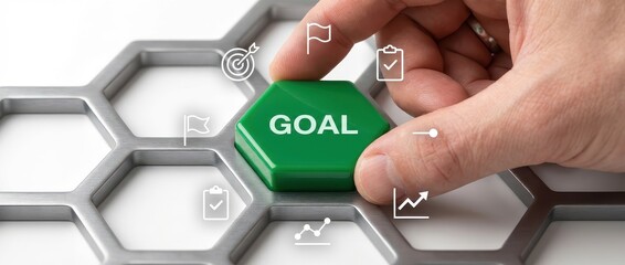 Goal Achievement Concept: Hand Placing Tile on Hexagon Grid