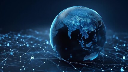 Digital globe floating above network connection points and security icons - Powered by Adobe
