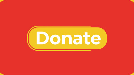 A graphic on a red background featuring a yellow button with rounded edges and the word "Donate