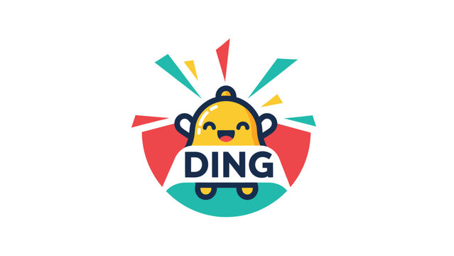 Cheerful bell graphic with "DING" text, surrounded by color burst elements on a white background