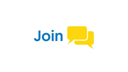 Graphic featuring the word "Join" in blue with overlapping yellow speech bubbles