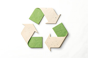 Minimal recycle concept with three-arrow recycling symbol formed from soft pastel paper textures