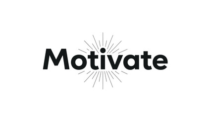 Bold black text "Motivate" with a starburst graphic replacing the "o" on a white backdrop