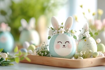 Charming easter eggs with bunny faces and floral designs for spring decoration