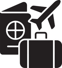 Travel and vacation concept with airplane, passport, and luggage icon