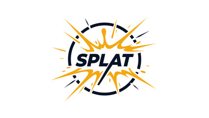 A "SPLAT" word graphic in dark blue and gold, with an explosion effect around a black circle © gudangPIXEL