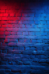 A brick wall with red and blue lighting effects applied