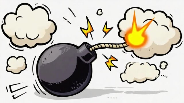 Animated Cartoon Bomb Exploding with Smoke and Sparks in a Dynamic Illustration