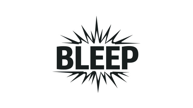 A black "BLEEP" text within a stylized explosion burst graphic, set against a white background