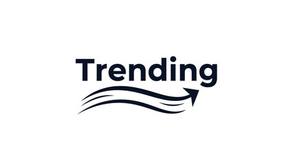 Clean, modern graphic. "Trending" in dark blue text with curved lines & arrow rising right