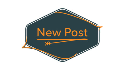 A geometric design on white reading "New Post". Arrow graphic. Text and shapes are orange