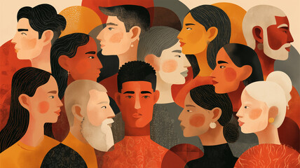 An equality and human rights poster featuring diverse faces from different ages and cultures forming a circle.