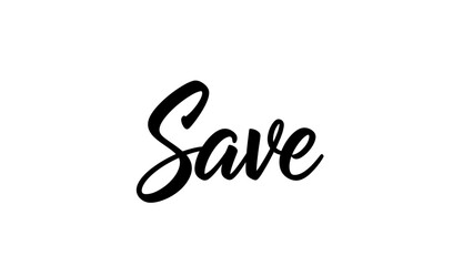 Black, stylized calligraphy word "Save" on a white background
