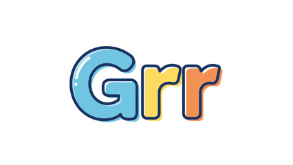 A stylized cartoon "Grr" wordmark with blue, yellow and orange letters, outlined in navy