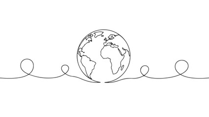 One Line Continuous Art Vector Illustration of the Planet Earth With Connected Swirls, Minimalist Design