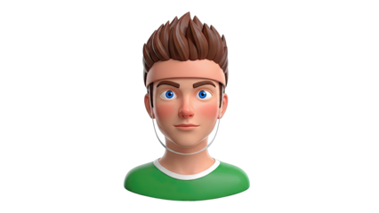 3D Cartoon Boy with Headband and Green T-shirt