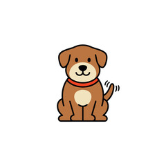 Fototapeta premium A friendly cartoon vector illustration of a cute brown dog sitting and wagging its tail. The style uses rounded shapes, thick friendly line art, and a simple solid color palette.