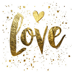 Premium Handwritten Love Calligraphy in Gold Foil Style Clipart PNG, Transparent Background