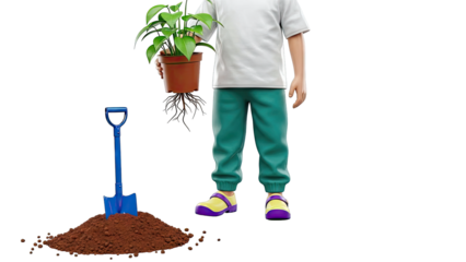 Child with Potted Plant and Shovel for Gardening