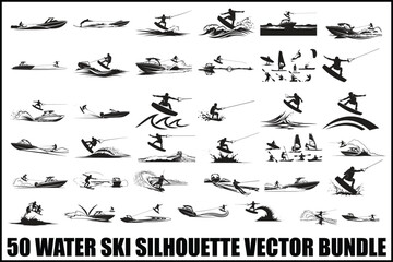 Water Ski Silhouette Vector Bundle