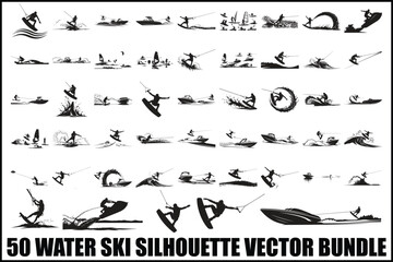 Water Ski Silhouette Vector Bundle