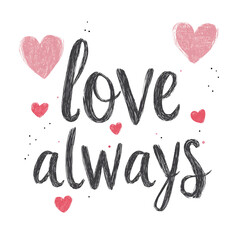 Romantic Handwritten Love Always Text with Heart Details Wedding Design Clipart PNG, Transparent Background