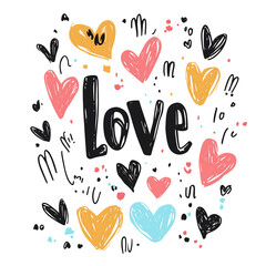 Whimsical Handwritten Love Text in Fun Doodle Style Clipart PNG, Transparent Background