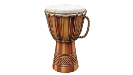 African Djembe Drum with Decorative Carvings