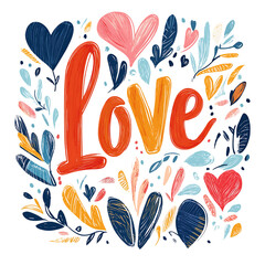 Handwritten Love in Playful Doodle Style Cute Romantic Clipart PNG, Transparent Background