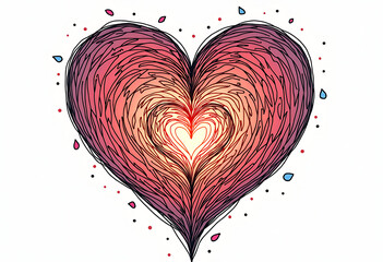 Abstract scribble heart illustration with glowing center for valentines day greeting cards and romantic poster backgrounds