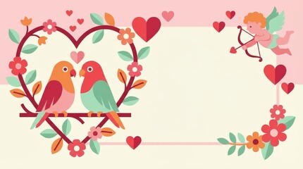 Romantic valentine's day illustration with lovebirds and cupid heart-themed design digital artwork playful environment whimsical viewpoint heartfelt concept for celebrating love