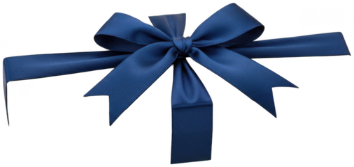Navy blue satin ribbon bow with trailing ends isolated on transparent background